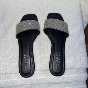 Journee Collection Black Slide Sandals with Sparkling Silver Strap